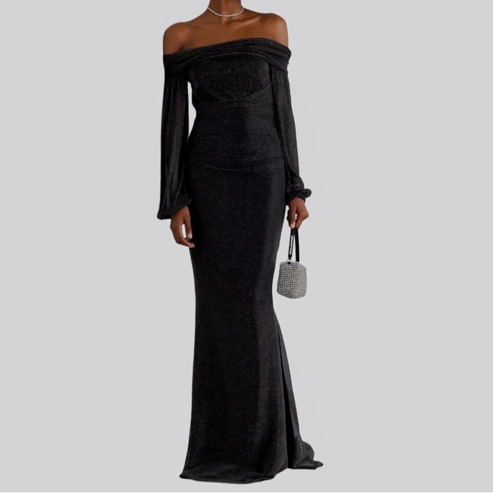 Black Off-Shoulder Long Sleeve Gown